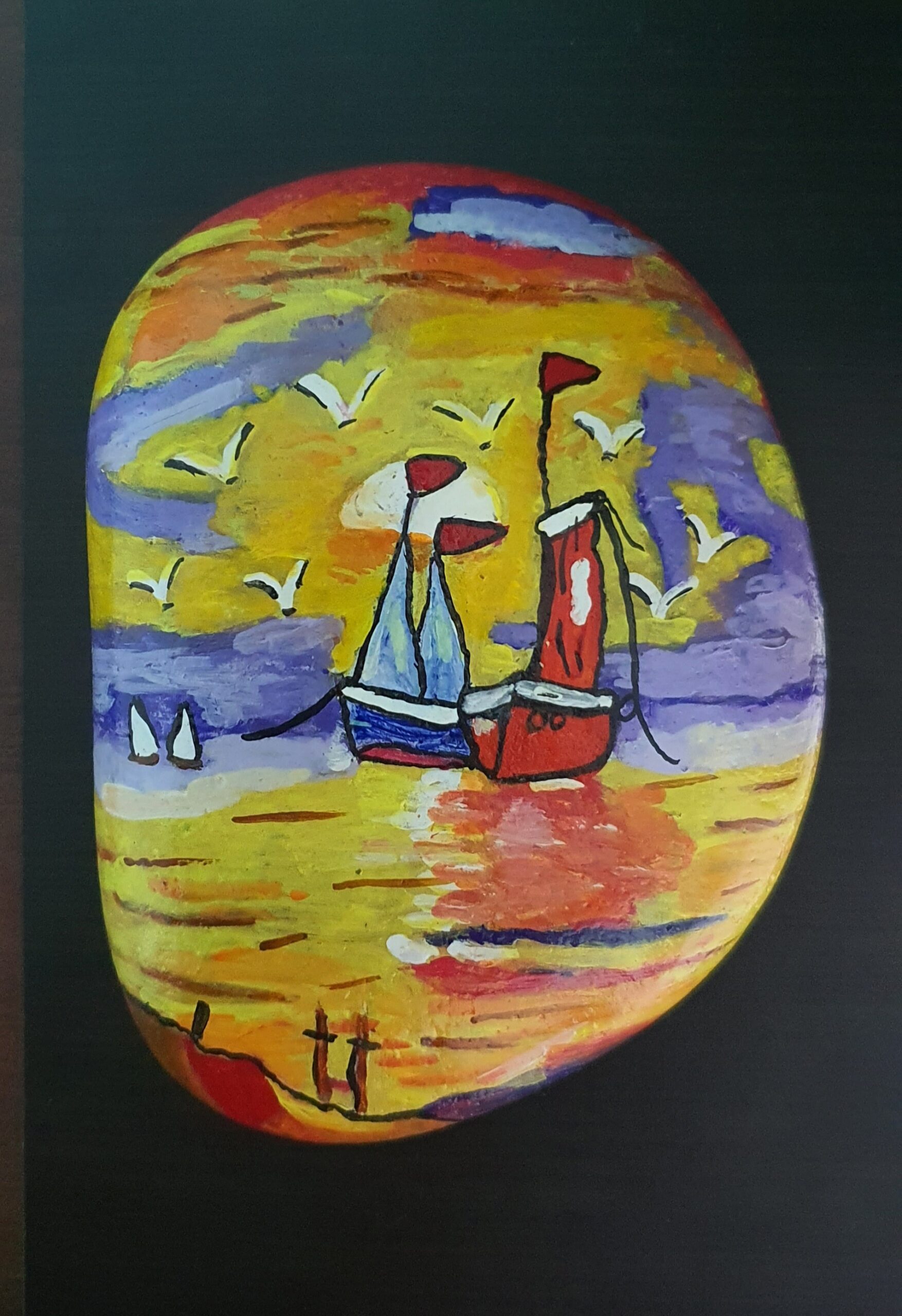 Stone painting by Nehal -Sunset at Sea