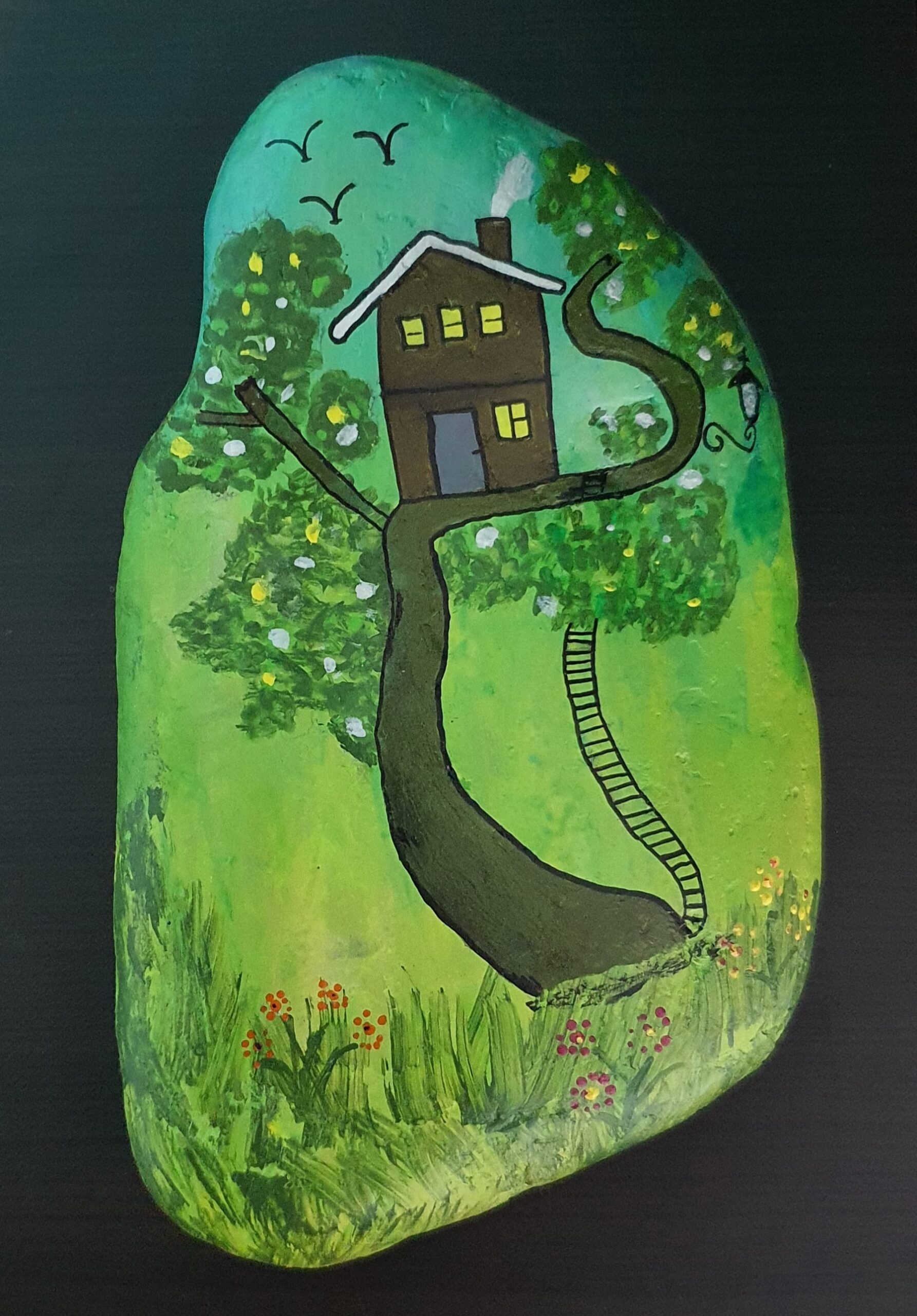 Stone painting by Nehal -Green Tree House