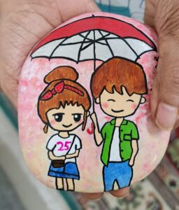 Stone painting by Nehal -love in rains